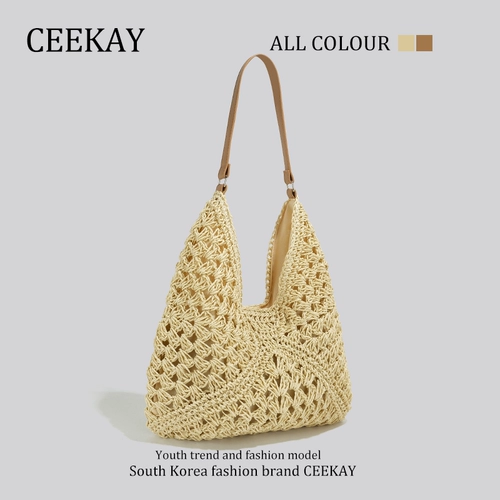 Ceekay, вместительная и большая плетеная сумка на одно плечо, летняя сумка через плечо для отдыха, пляжная сумка подмышку