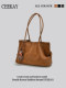 CEEKAY original niche simple retro suede tote bag for women 2026 new caramel color commuter shoulder bag