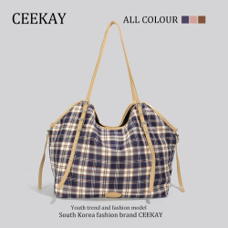 Ceekay Genuine High-End Travel Plaid Shoulder Bag for Women 2026 New Large-Capacity Commuter Tote Bag