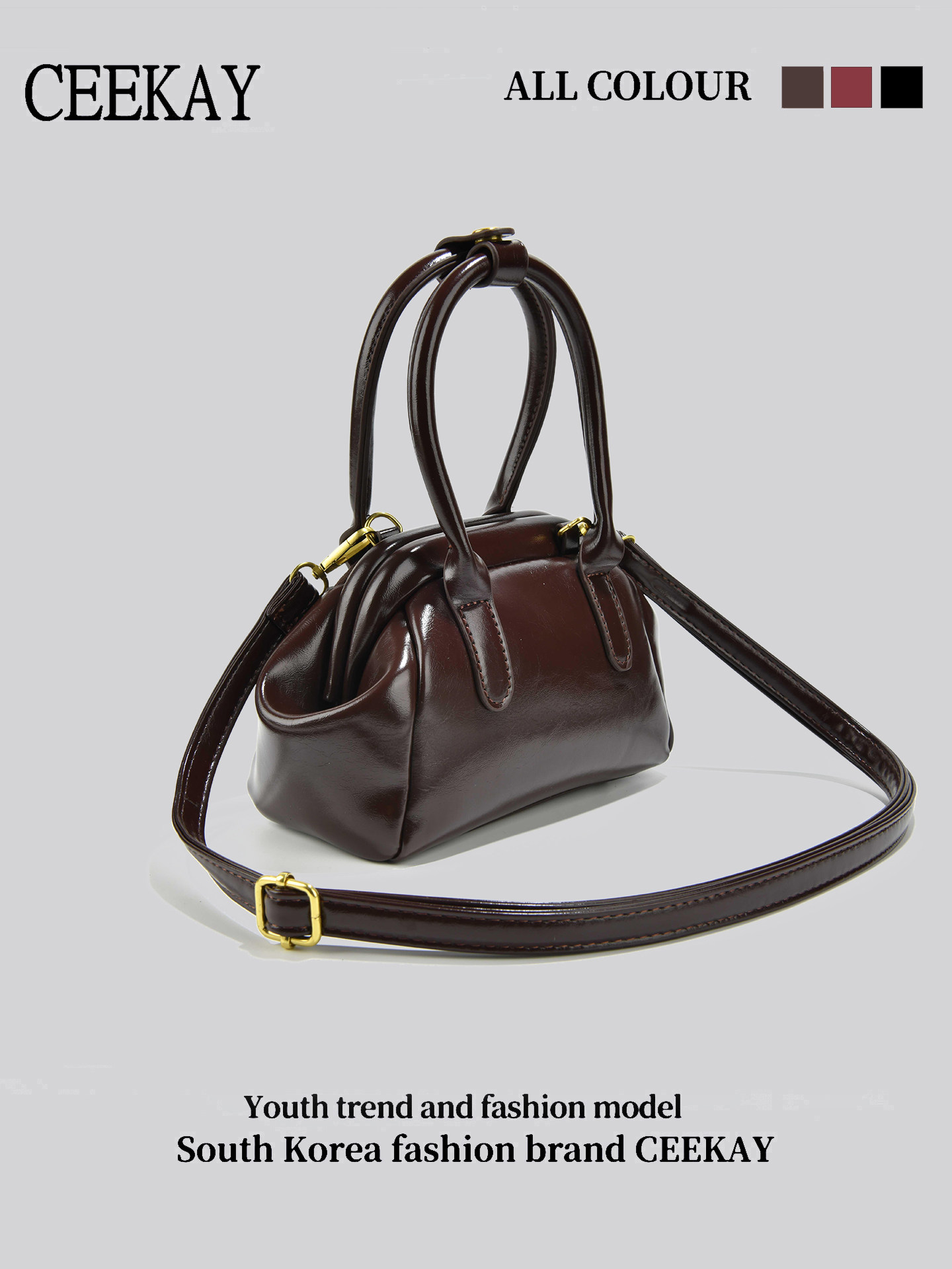 Ceekay Original Design Retro Motorcycle Bowling Bag for Women 2025 New Style Textured Niche Handbag Crossbody Bag