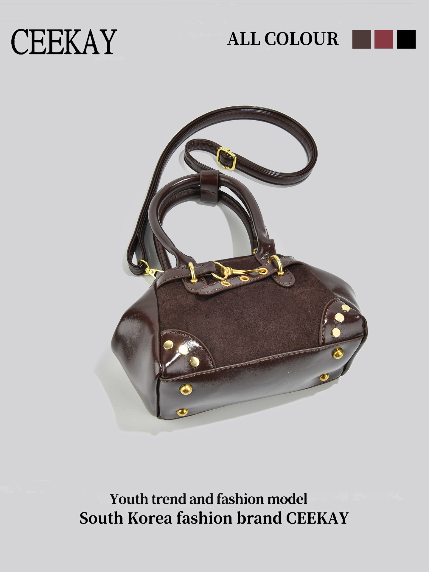 Ceekay Original Design Retro Motorcycle Bowling Bag for Women 2025 New Style Textured Niche Handbag Crossbody Bag