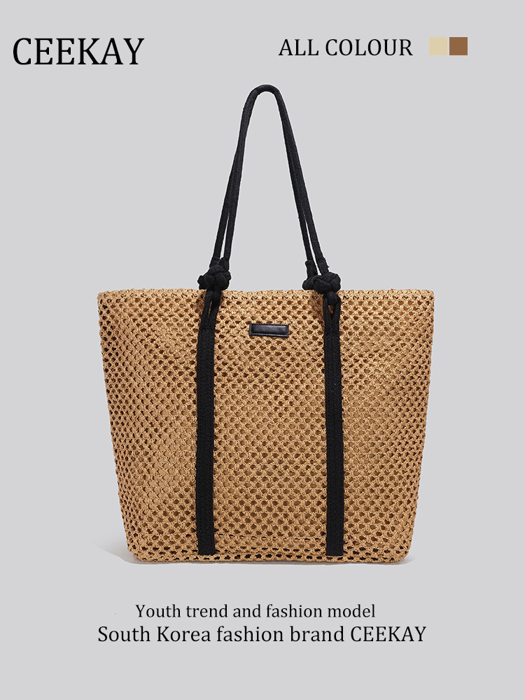 Ceekay Genuine Straw Woven Bag Tote Bag Seaside Beach Bag Large Capacity Woven Bag for Women Summer 2025 New Model