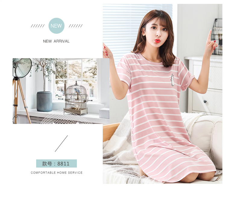 Phân bón đặc biệt XL đồ ngủ nữ mùa hè cotton ngắn tay lỏng Hàn Quốc phiên bản của nightdress chất béo mm200 kg ăn mặc