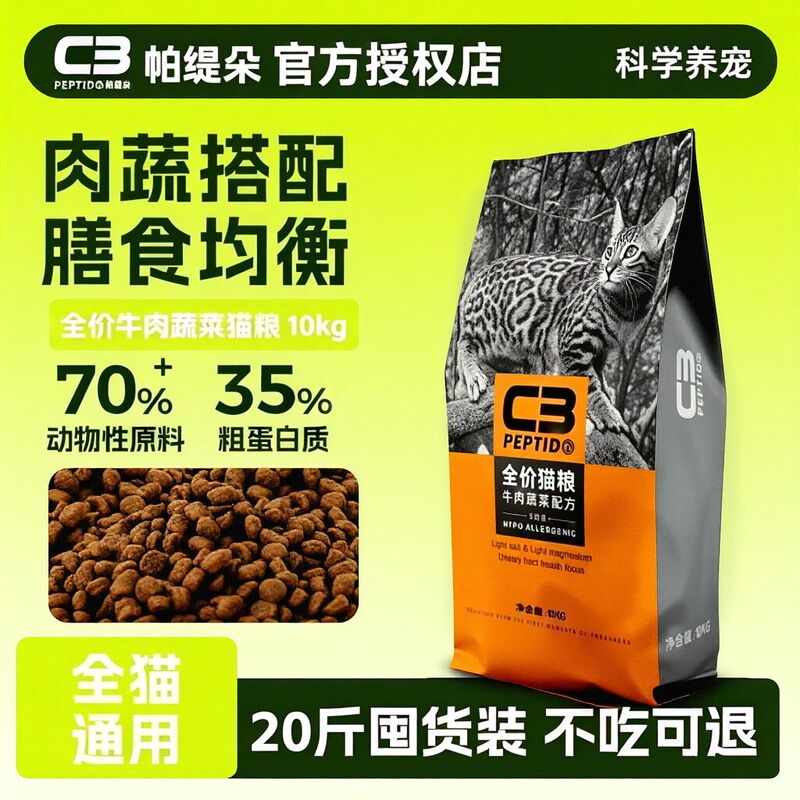 Pattido C3 Cat Food 10kg Beef and Vegetable Complete Cat Food Gluten-Free for Adult and Young Cats, Suitable for Weight Gain Pattido C3 Cat Food 10kg Beef and Vegetable Complete Cat Food Gluten-Free for Adult and Young Cats, Suitable for Weight Gain