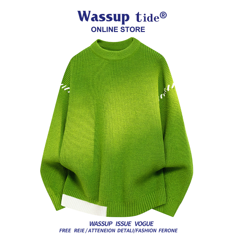 Wassup Tide Men's Sweater, Fashionable Casual Trendy Brand, Round Neck Knitwear, Loose and Versatile, Warm, Women's Long Sleeves Wassup Tide Men's Sweater, Fashionable Casual Trendy Brand, Round Neck Knitwear, Loose and Versatile, Warm, Women's Long Sleeves
