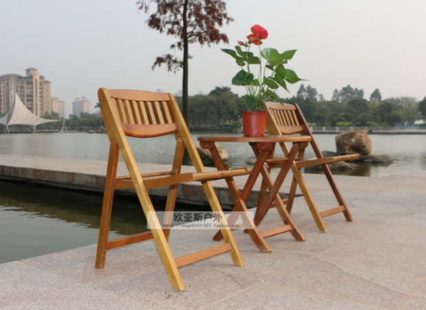 Ban công sân vườn ngoài trời đồ nội thất ngoài trời kết hợp bàn ghế và ô ghế gấp Bộ bàn ghế gỗ rắn kết hợp bộ 5 bộ bàn ghế ngoài trời