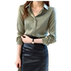 Autumn and winter simple shirt women's long-sleeved plus velvet padded blouse was thin temperament satin casual niche base shirt spring