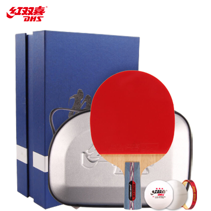 Red Double Happiness DHS Table Tennis Racket Wild Straight Shot Double-sided Anti-Rubber Soldier Racket NO.1 (With Racket Set Table Tennis)