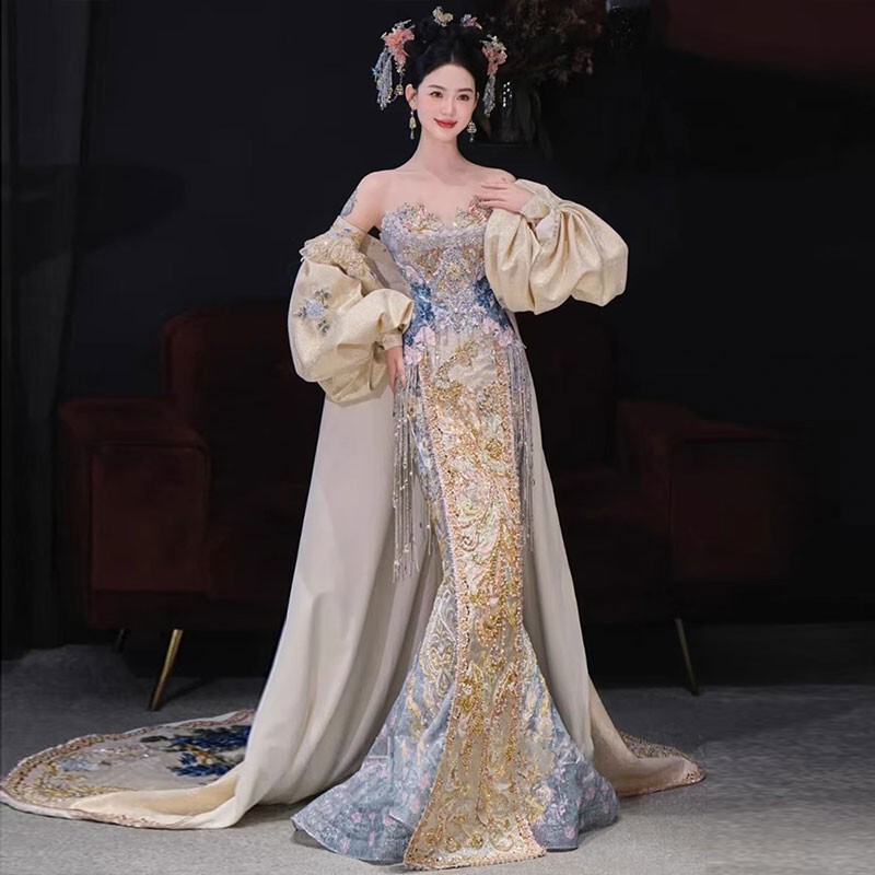 Blue Engagement Dress 2026 New Style Bride Wedding High-End Morning Gown Homecoming Dress Thank-You Banquet Indonesian Style
