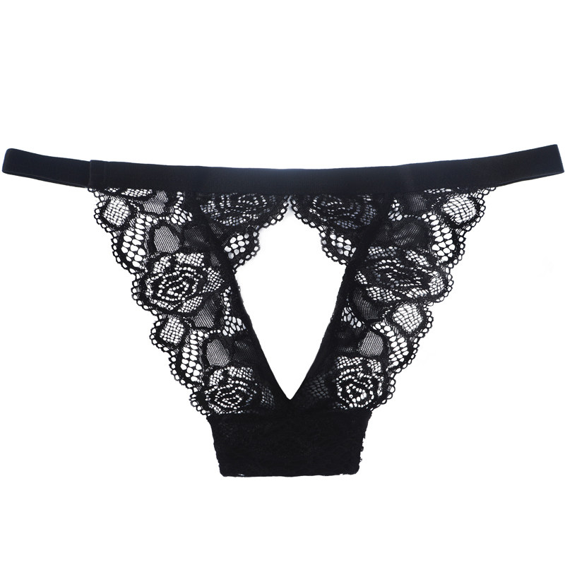 Lace low-rise hot briefs Female sense hollow-out see-through black panties Women's incognito hip safety pants spring and summer