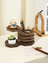 Creative solid wood desktop pen holder light luxury wooden makeup brush storage rack ins student office stationery storage box