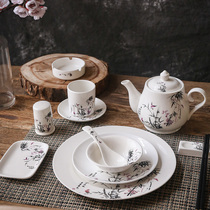 Hotel tableware table set dishes and dishes four pieces of dishes and dishes Hotel hotel-specific restaurant dishes chopsticks bone dishes commercial use