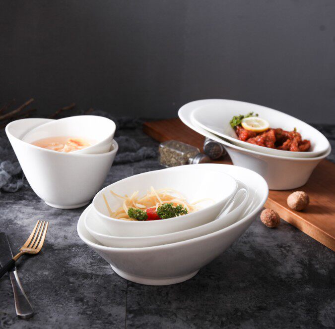 Self-service dining room creative ceramic fruit salad bowl oblique mouth cold dish bowl cold dish bowl snack bowl hot pot bowl lettuce bowl