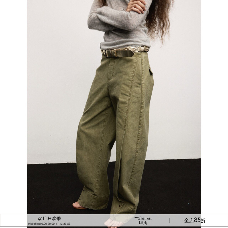 Themost Likely26 Autumn/Winter Vintage Green Washed Cargo Pants High Waist Slimming Lazy Casual Wide Leg Trousers Themost Likely26 Autumn/Winter Vintage Green Washed Cargo Pants High Waist Slimming Lazy Casual Wide Leg Trousers