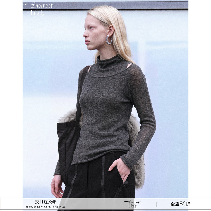 Themost Likely26 New Autumn and Winter Semi-Sheer Alpaca Wool Knitwear Half Turtleneck Vest Two-Piece Set Top Themost Likely26 New Autumn and Winter Semi-Sheer Alpaca Wool Knitwear Half Turtleneck Vest Two-Piece Set Top