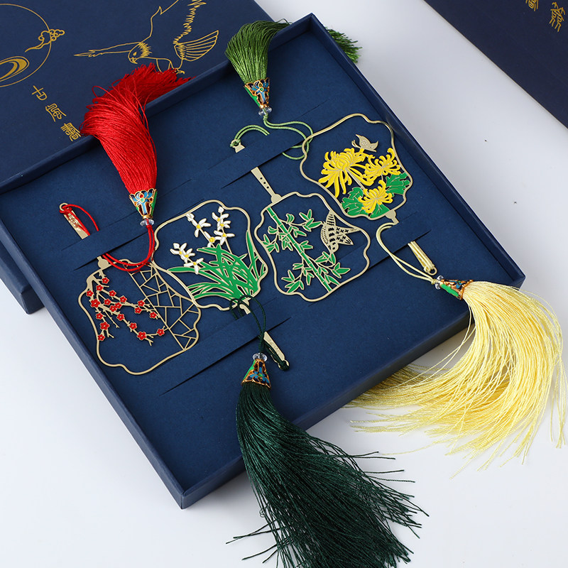 (Melan Bamboo Chrysanthemum) Classical Chinese Wind Metal Bookmarking Creative Students with Ancient Wind Gift for Teachers-Taobao