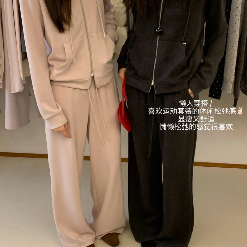 Lulu's Same Style Moge Casual Slimming Straight-Leg Pants Two-Piece Set with Wool Thermal Suit, Contains 22% Wool 26218 Lulu's Same Style Moge Casual Slimming Straight-Leg Pants Two-Piece Set with Wool Thermal Suit, Contains 22% Wool 26218