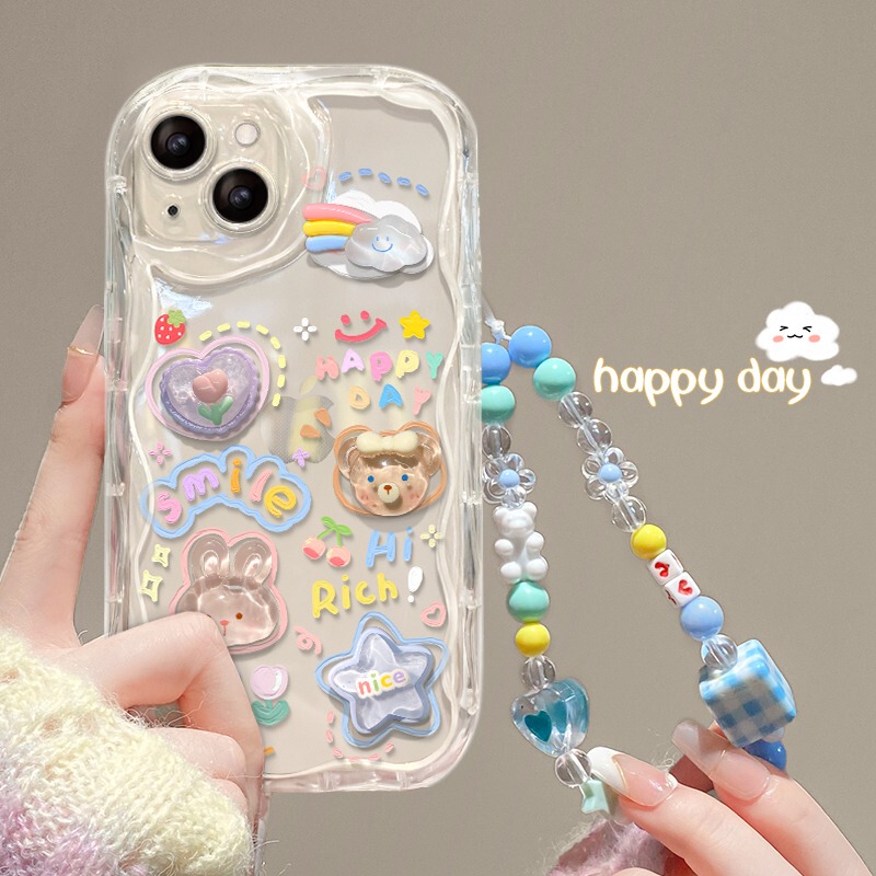 Suitable for Apple 17 Pro Max Phone Case, Colorful and Fun, iPhone 16 Anti-Drop Protective Cover, 15 Three-Dimensional Cartoon, 14 Transparent Airbag, XS Fresh Style, Xr with Chain Bracelet, Plus New Model 17 for Women