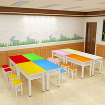 Color student desks and chairs rainbow table double-layer splicing training table painting room table and chair kindergarten long strip writing table