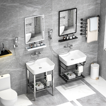 Wash basin hanging wall type non-porous wash basin ceramic small household balcony wash basin basin integrated bracket combination