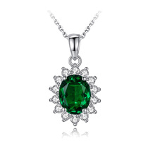 Emerald color gemstone pendant 925 sterling silver plated 18K gold inlaid treasure pendant tourmaline color Jewelry necklace female