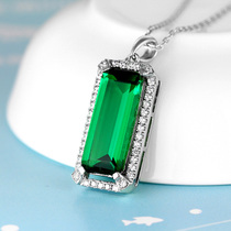 Emerald pendant 925 sterling silver plated 18K gold color gemstone Tourmaline color treasure necklace fashion Crystal women