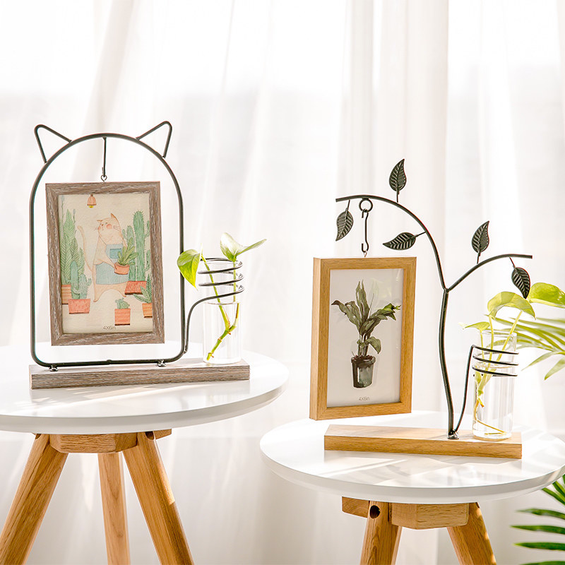 Nordic Brief Joins photo frame Pendulum Bench Personality Creativity Small Freshening 6 Inch Wooden picture frame hydroponic vase Desktop