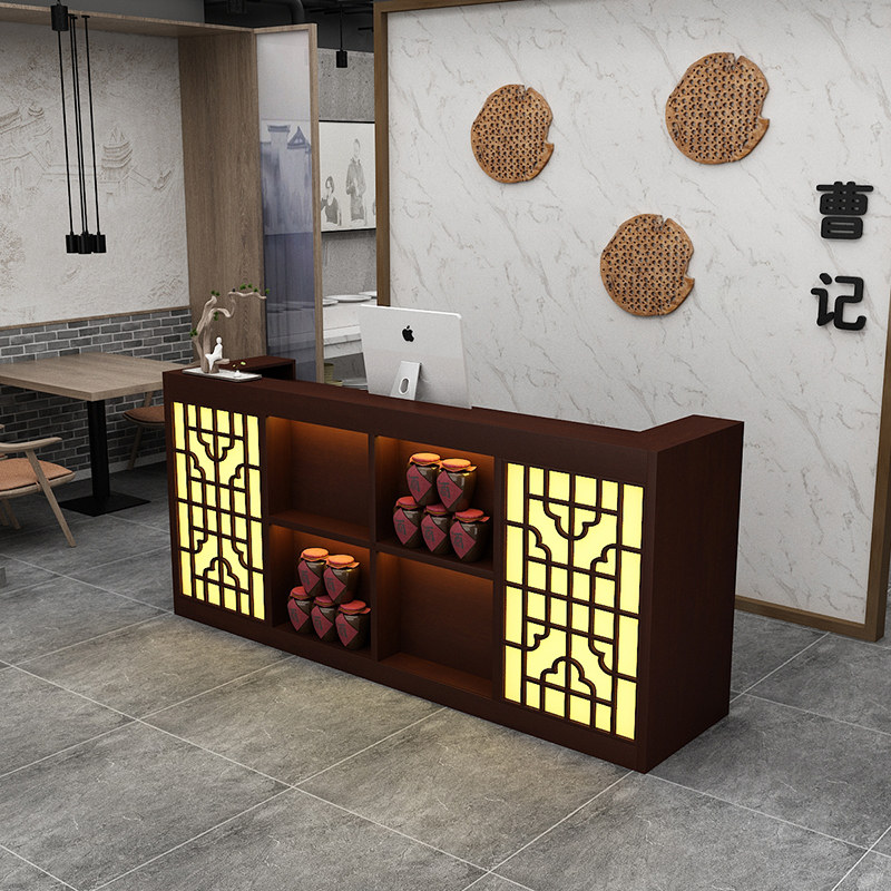 Dining room Hotel bar Cash register counter Wine cabinet One-piece catering commercial counter Chinese solid wood front desk reception desk custom