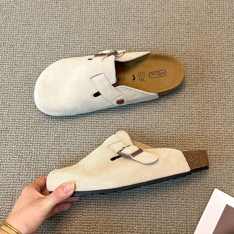 Cowhide Version! Genuine Leather Closed-Toe Half-Slippers for Women, New Autumn Style, Vintage Casual Slip-On Thick-Soled Birkenstock Shoes Cowhide Version! Genuine Leather Closed-Toe Half-Slippers for Women, New Autumn Style, Vintage Casual Slip-On Thick-Soled Birkenstock Shoes