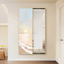 Cream style invisible full-length mirror mural entrance decorative painting hidden Nordic scenery can block sliding full-length mirror
