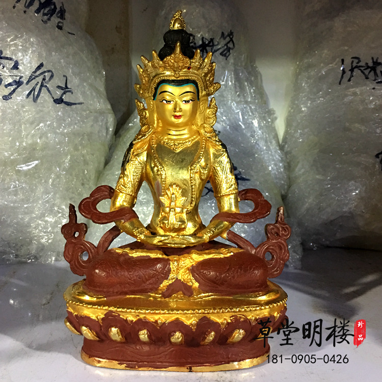 Hidden Biography Dense no quantity Ssuo Buddha pure bronze semi-lau gold Buddha statue 7 inches Long life Buddha statue swinging piece