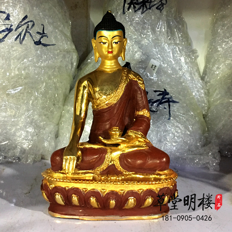 Tibetan Buddhism Buddha statue of Sakyamuni Buddha statue pure bronze semi-oliver gold handcrafted painting of Buddha Buddha Hall of Buddha