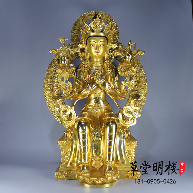 Pure copper full-time gold Tibetan transfer Qianqiang Bafu Mizong a ruler of five high Buddhist statues pure bronze boutique future Buddha can be hidden