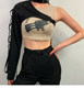 Dune Wasteland style girl group singing outfit irregular one-shoulder top with scheming strap design jazz top