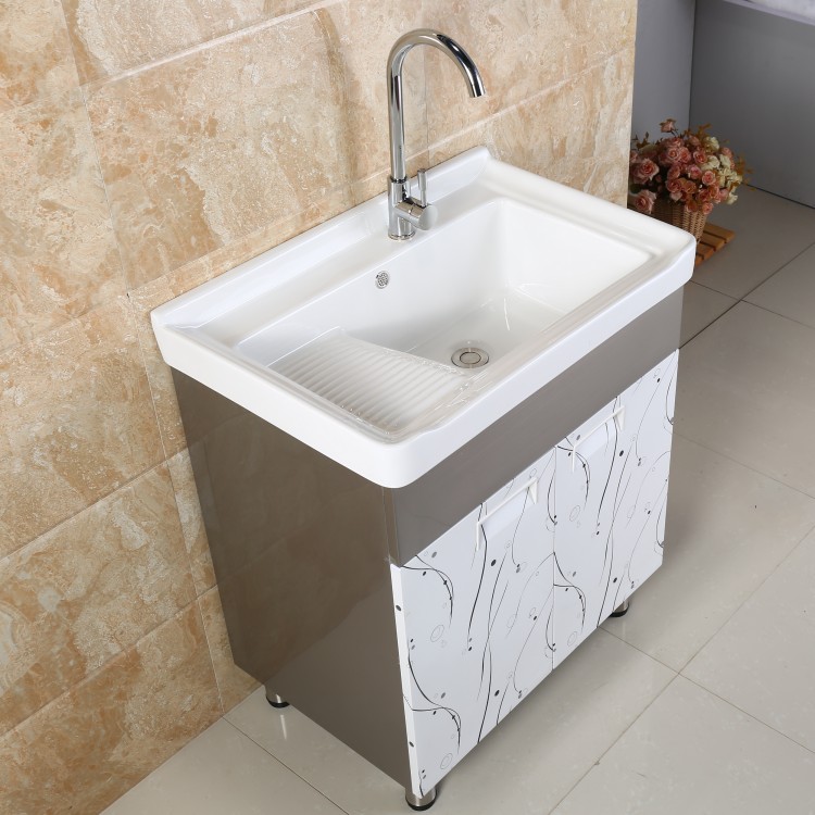 Modern Ceramic Laundry Pool Balcony Floor Space Aluminum Laundry Table Laundry Cabinet With Washboard Laundry Basin Floor Cabinet