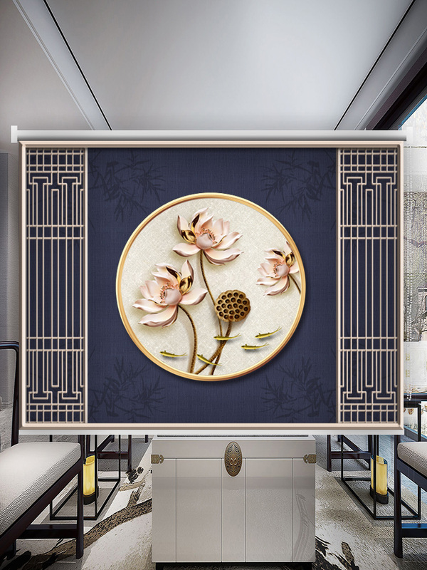 Curtains Retro New Chinese Landscape Painting Living Room Office Background Painting Bedroom Living Room Blackout Roller Blind