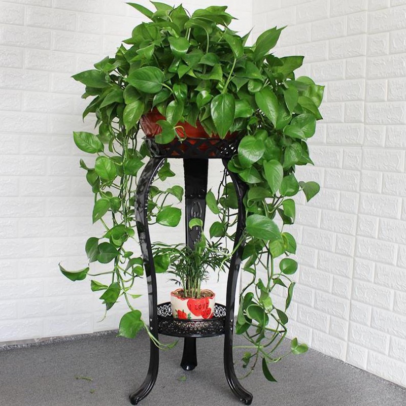 Nanrongren three-legged corner single living room single-layer iron gold kudzu flower stand balcony triangle imitation mahogany shelf iron