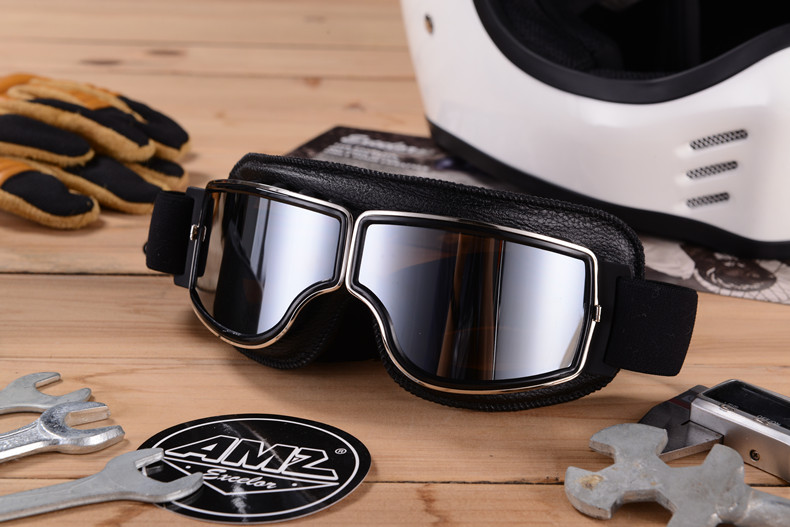 Kính bảo hộ xe máy retro AMZ kính râm đầu máy xe lửa chống bụi cá tính mát mẻ kính off-road cưỡi - Xe máy Rider thiết bị gang tay di xe may