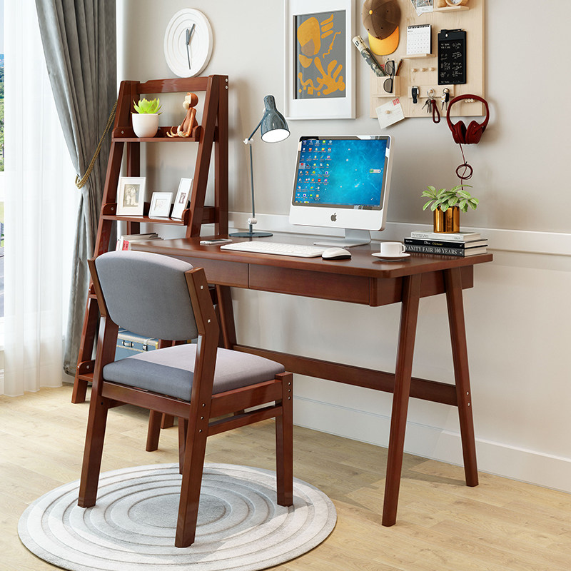 Solid wood desk bookshelf combination modern minimalist writing desk office desk Nordic desktop computer desk home student desk