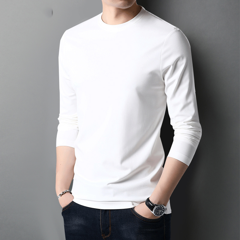 Modal long-sleeved T-shirt men with velvet thickened 2021 spring new men's base shirt mulberry silk tide