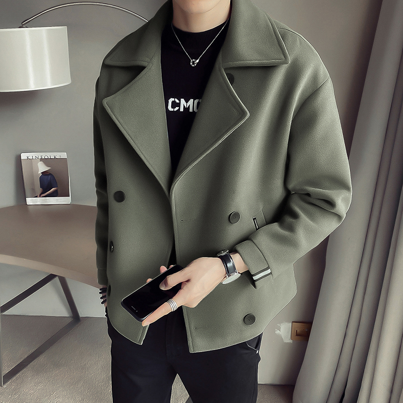 Tidepeople trench coat men's short Korean version handsome spring new men's wool coat coat British trend