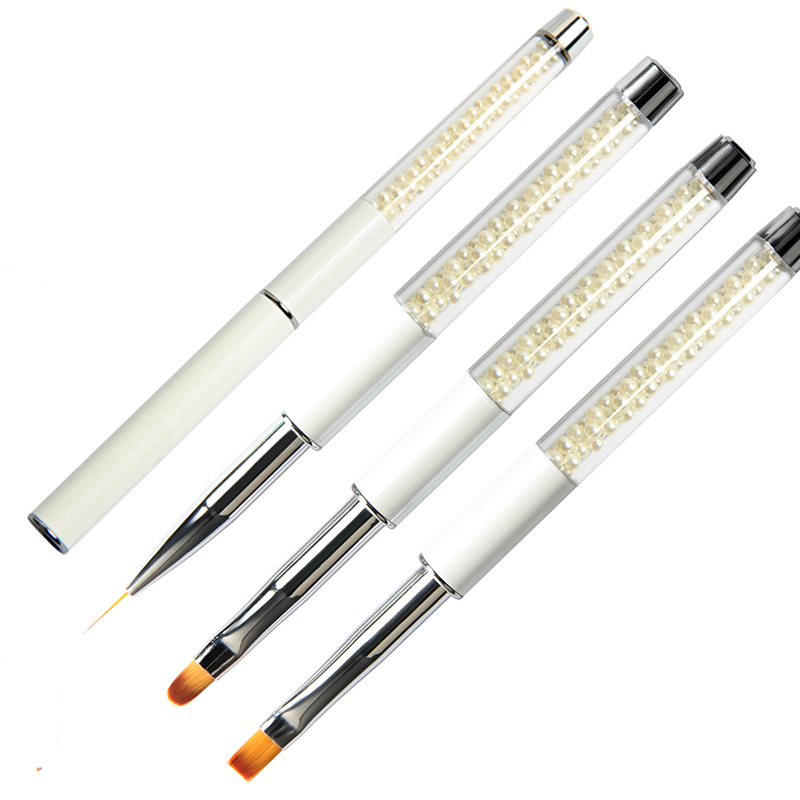 Nail Art Phototherapy Pen Set White Pearl with Cap Phototherapy Round Head Flat Head Pen Line Drawing Nail Polish Gel Painting Tool Brush