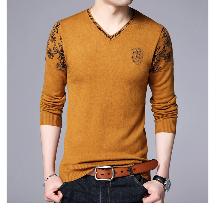 Mùa thu Hàn Quốc Áo len nam dày cổ chữ V Áo thun nam dài tay Slim Solid màu trẻ trung quần jean nam cao cấp