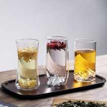 Japanese-style mountain view cup heat-resistant thickened double-layer insulation glass teacup Large-capacity household creative glass green tea cup