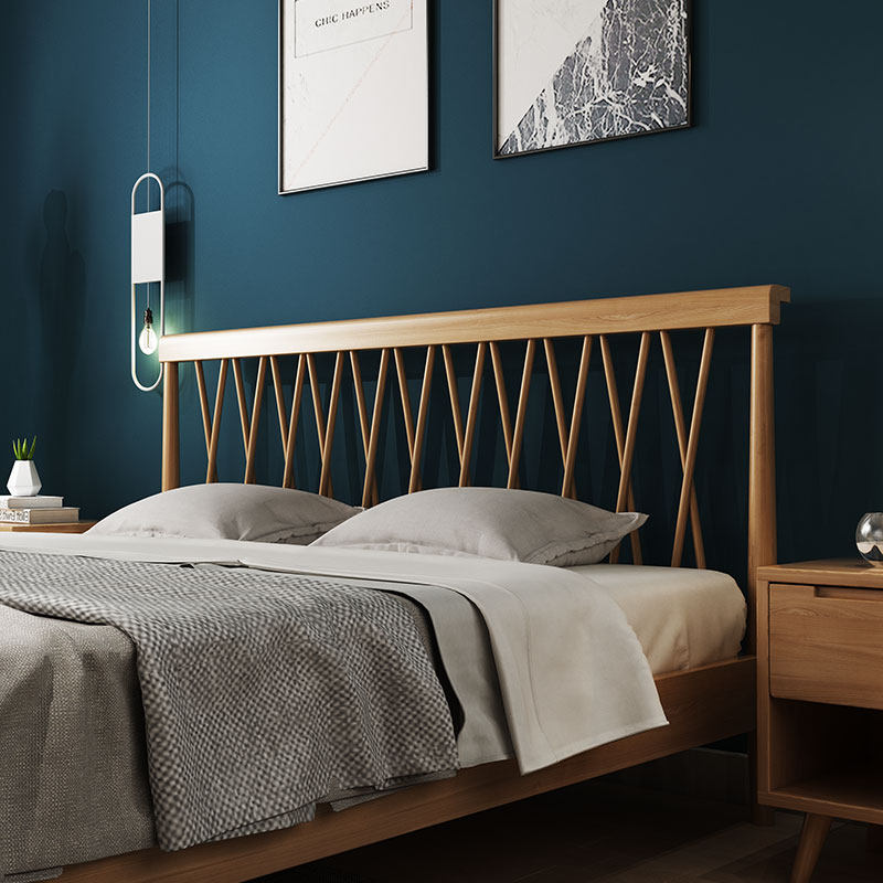 Nordic solid wood bed 1.8 meters master bedroom modern minimalist style log double bed 1.5 Japanese style small homestay bed
