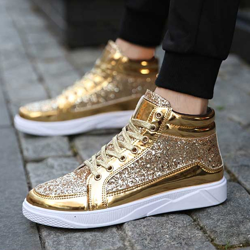 Hong Kong European Station Couple High-Sleeping Shoes Han Punk Casual Shoes Gold Fabric Thick Bottle Shoes Men Shoes Trend