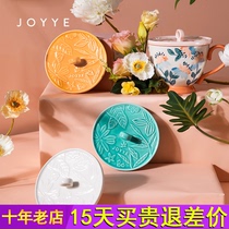 JOYYE relief flower ceramic cup cover hand-drawn cup lid accessories cup cover General Single Sell Breakfast Cup cover