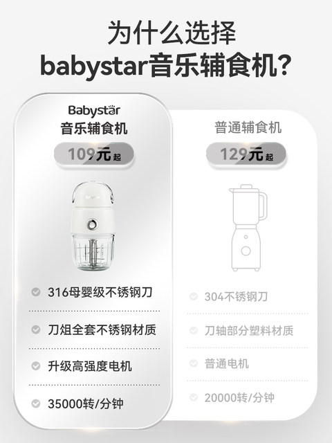 ເຄື່ອງເສີມອາຫານ BabyStar, ເດັກນ້ອຍພິເສດ 316 ສະແຕນເລດ shaft ມີດປະສົມເຄື່ອງປຸງແຕ່ງອາຫານຫຼາຍຫນ້າທີ່ເຮັດວຽກຂະຫນາດນ້ອຍ.