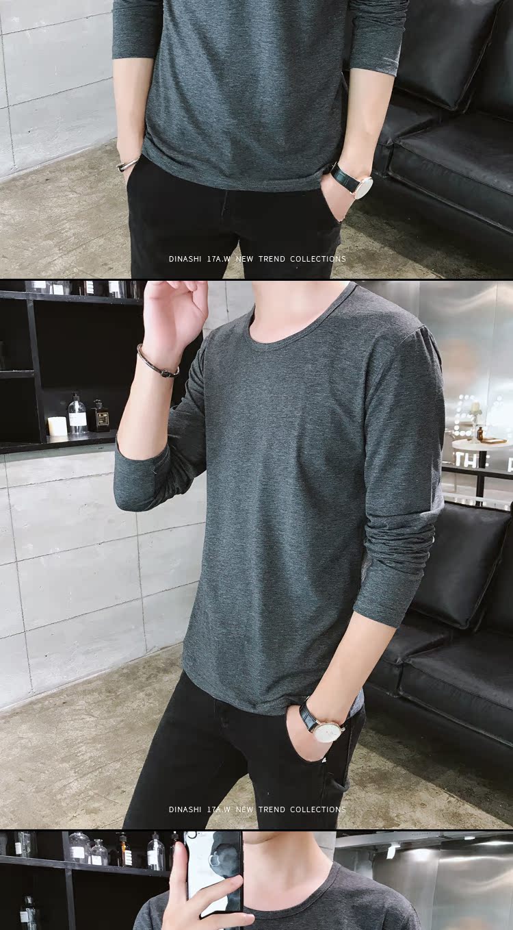 Áo thun nam tay dài nam cộng với nhung dày đẹp trai áo dài tay nam mùa thu và mùa đông áo thun dài tay nam cổ tròn áo thun thể thao
