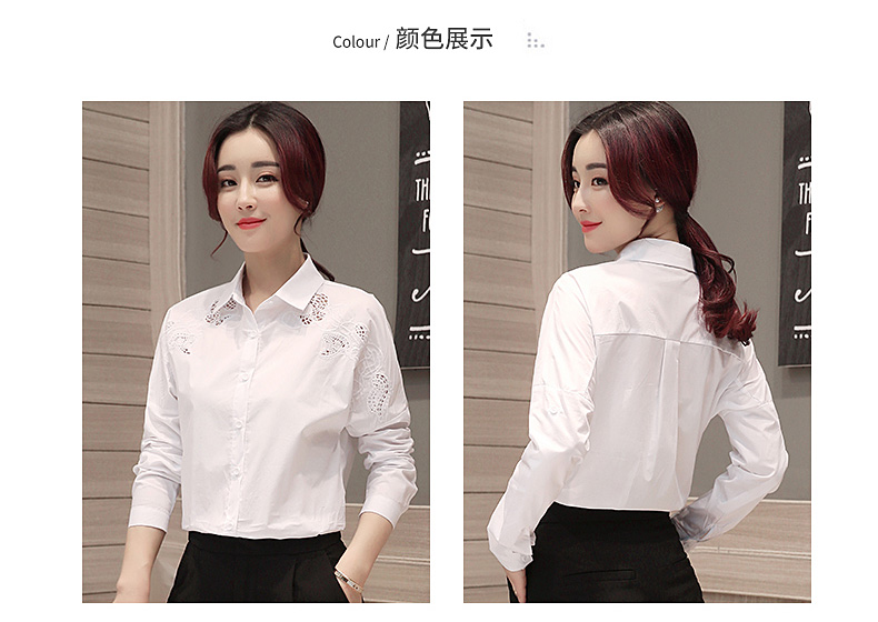 Áo xuân 2018 mới áo trắng nữ dài tay thêu rỗng tự trồng ngọt ngào hàng đầu Han Fan áo cotton giản dị áo sơ mi nữ hàn quốc